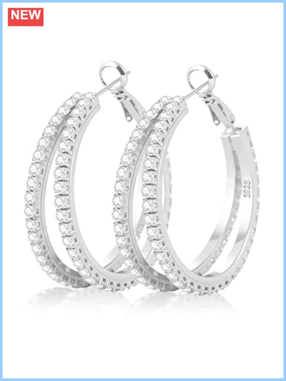 Double Sterling Silver Hoop Earrings with Cubic Zirconia
